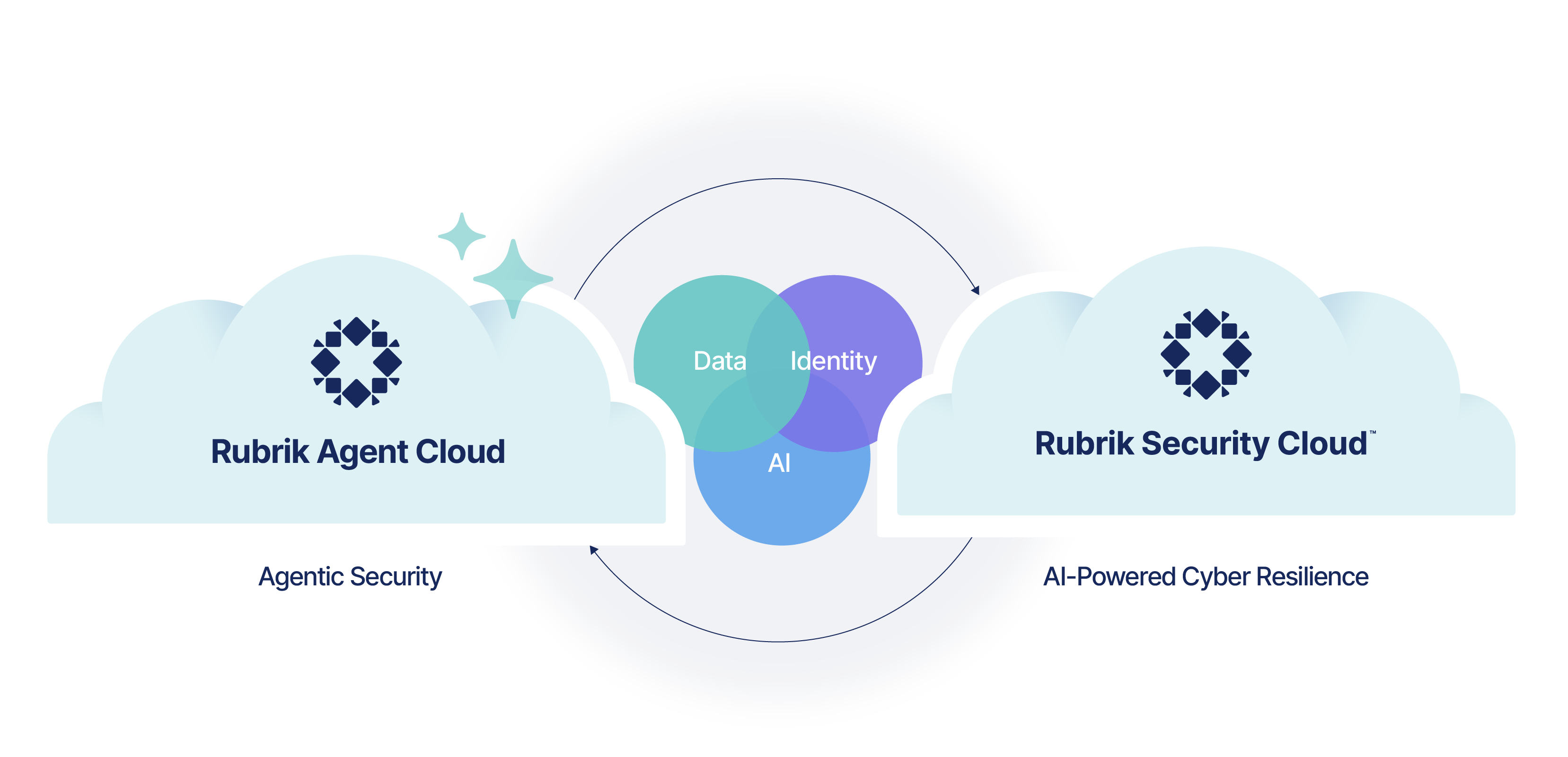 Diagram showing the Rubrik Security Cloud protecting data from multiple platforms, including AWS, Salesforce, SAP HANA, Google Cloud, SQL Server, Oracle, Microsoft (Windows), and VMware.