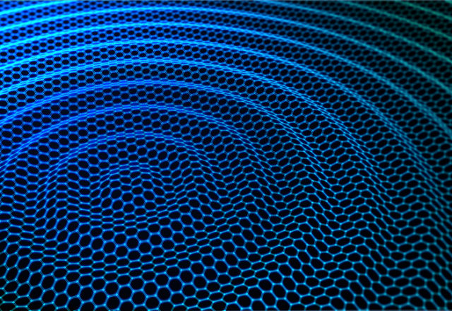 Abstract technology background with blue wavy hexagonal grid. ( 3d render )