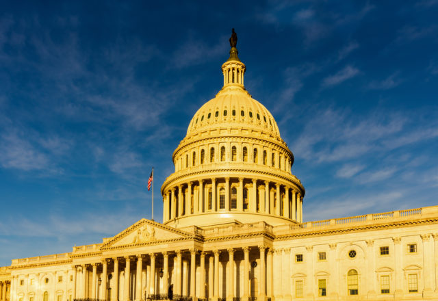 The United States Capitol Close Up with dramatic blue sky, Washington DC