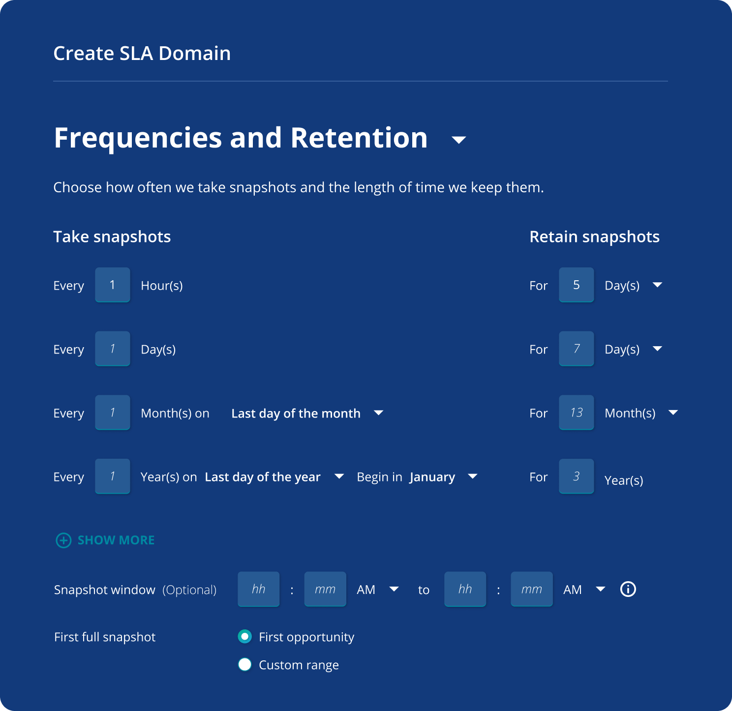 Create SLA domain