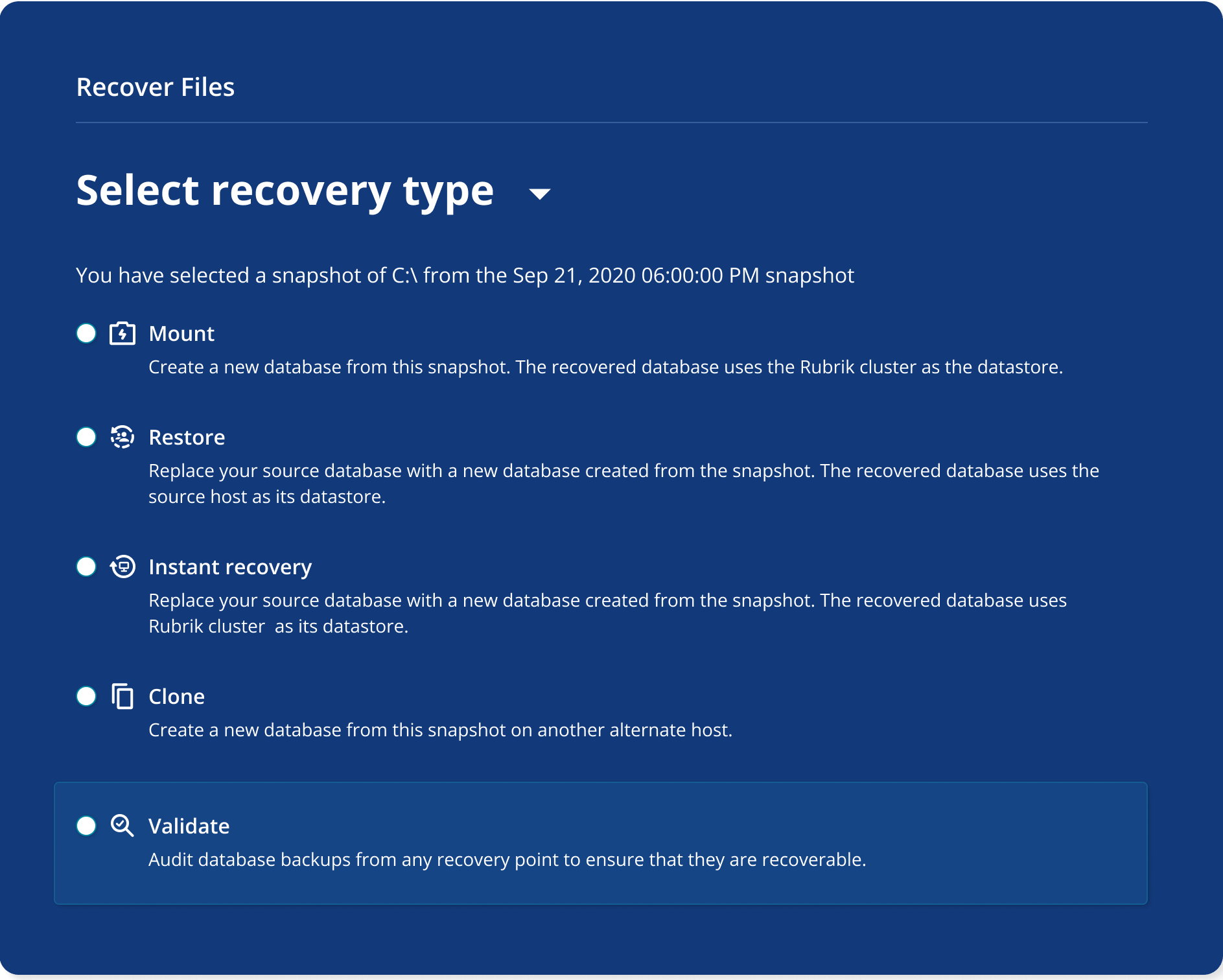Select recovery type